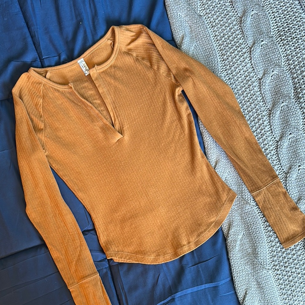 Free People Long Sleeve Tee in Mustard